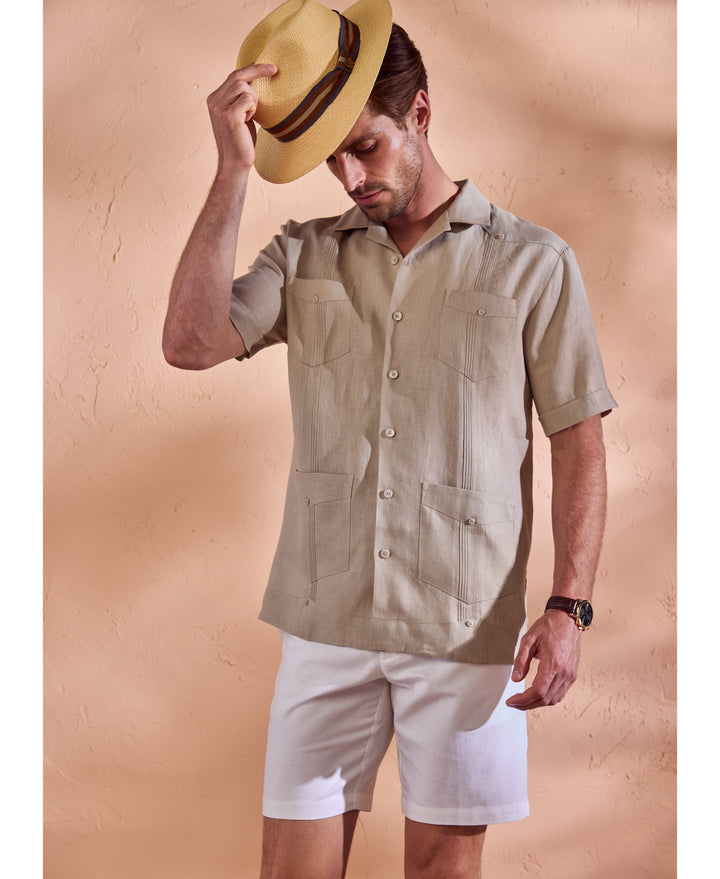 100% Linen Classic Guayabera Shirt - Short Sleeve-Guayaberas-Cubavera