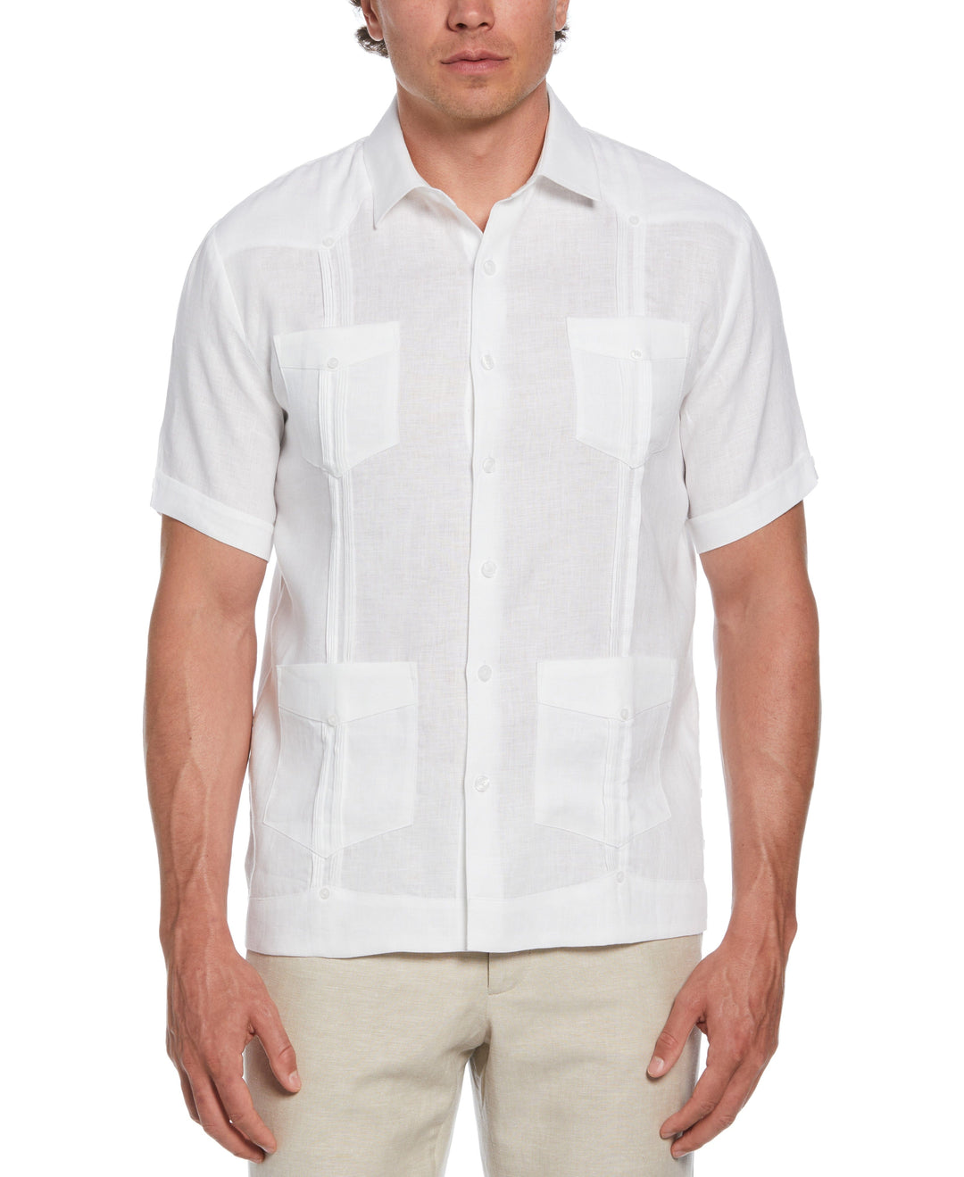 Linen Four-Pocket Guayabera Shirt (Brilliant White)
