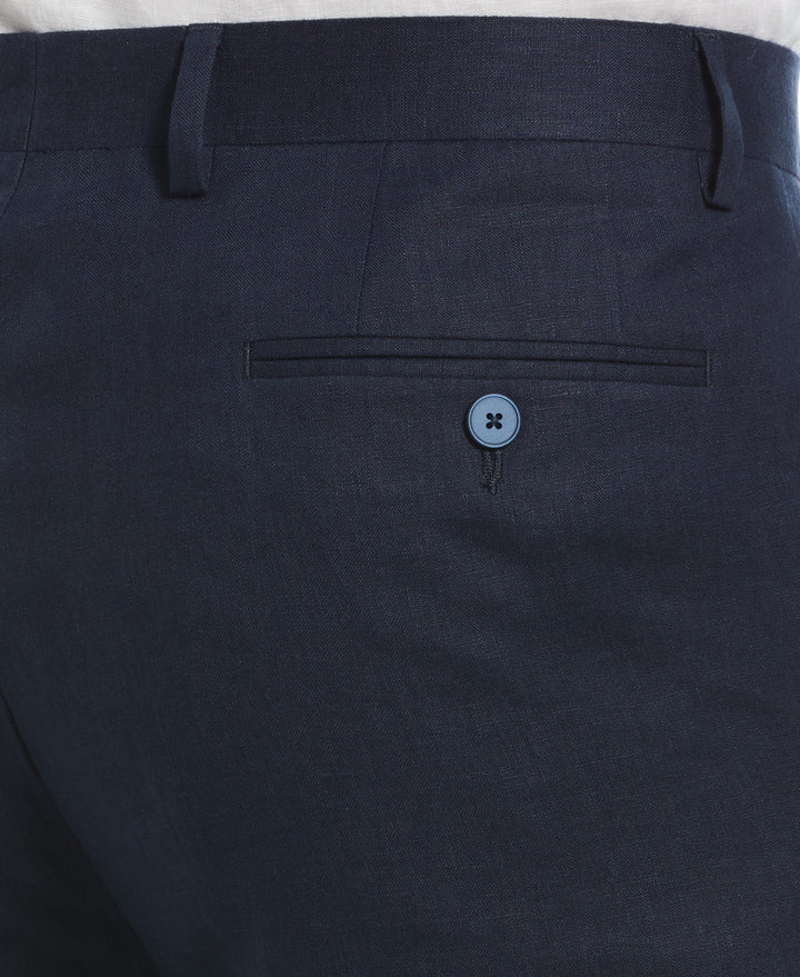100% Linen Solid Flat Front Pant (Navy)