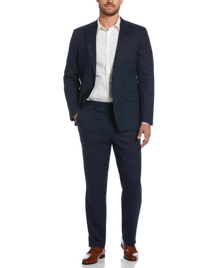 100% Linen Solid Flat Front Pant (Navy)