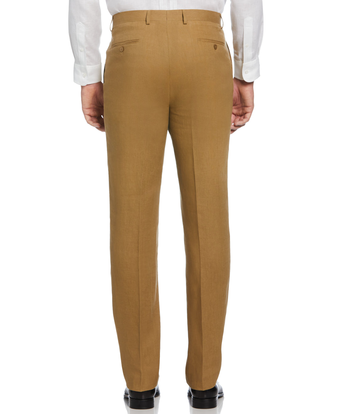 100% Linen Solid Flat Front Pant (Tan)