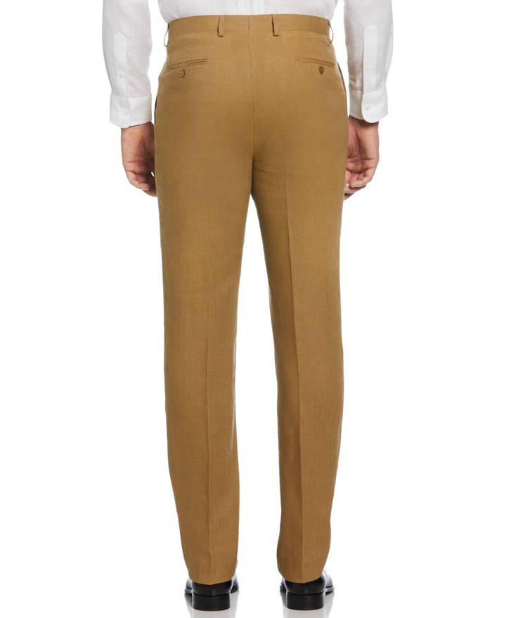100% Linen Solid Flat Front Pant (Tan)