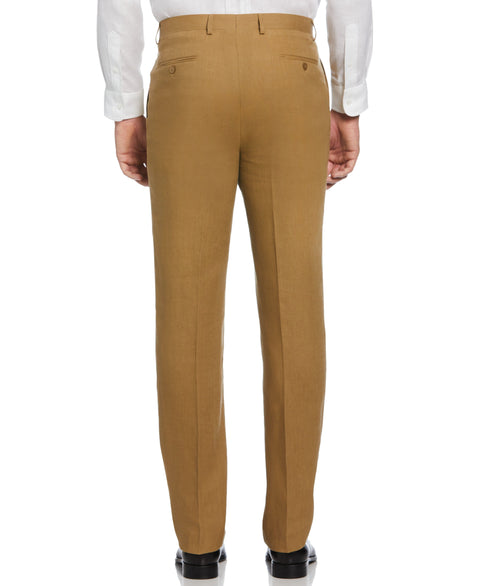 100% Linen Solid Flat Front Pant (Tan) 