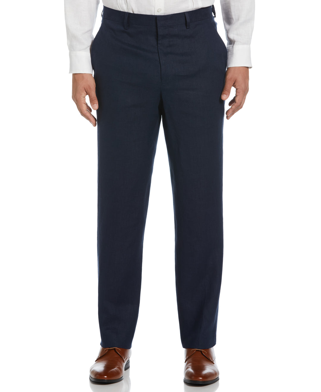 100% Linen Solid Flat Front Pant (Navy)