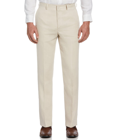 100% Linen Solid Flat Front Pant (Oatmeal) 