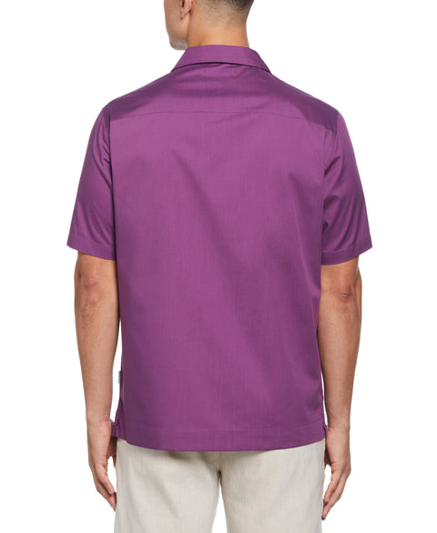 Embroidered Camp Collar Guayabera Shirt (Sunset Purple) 