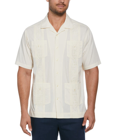 Embroidered Camp Collar Guayabera Shirt (Ivory) 