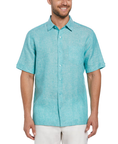 Big & Tall 100% Linen 1 Pocket Cross Dye Shirt (Baltic) 