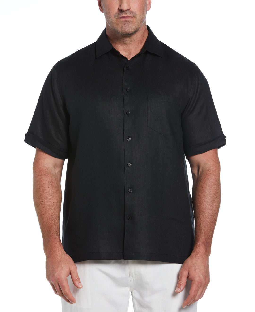 Big & Tall Linen One Pocket Shirt (Jet Black)