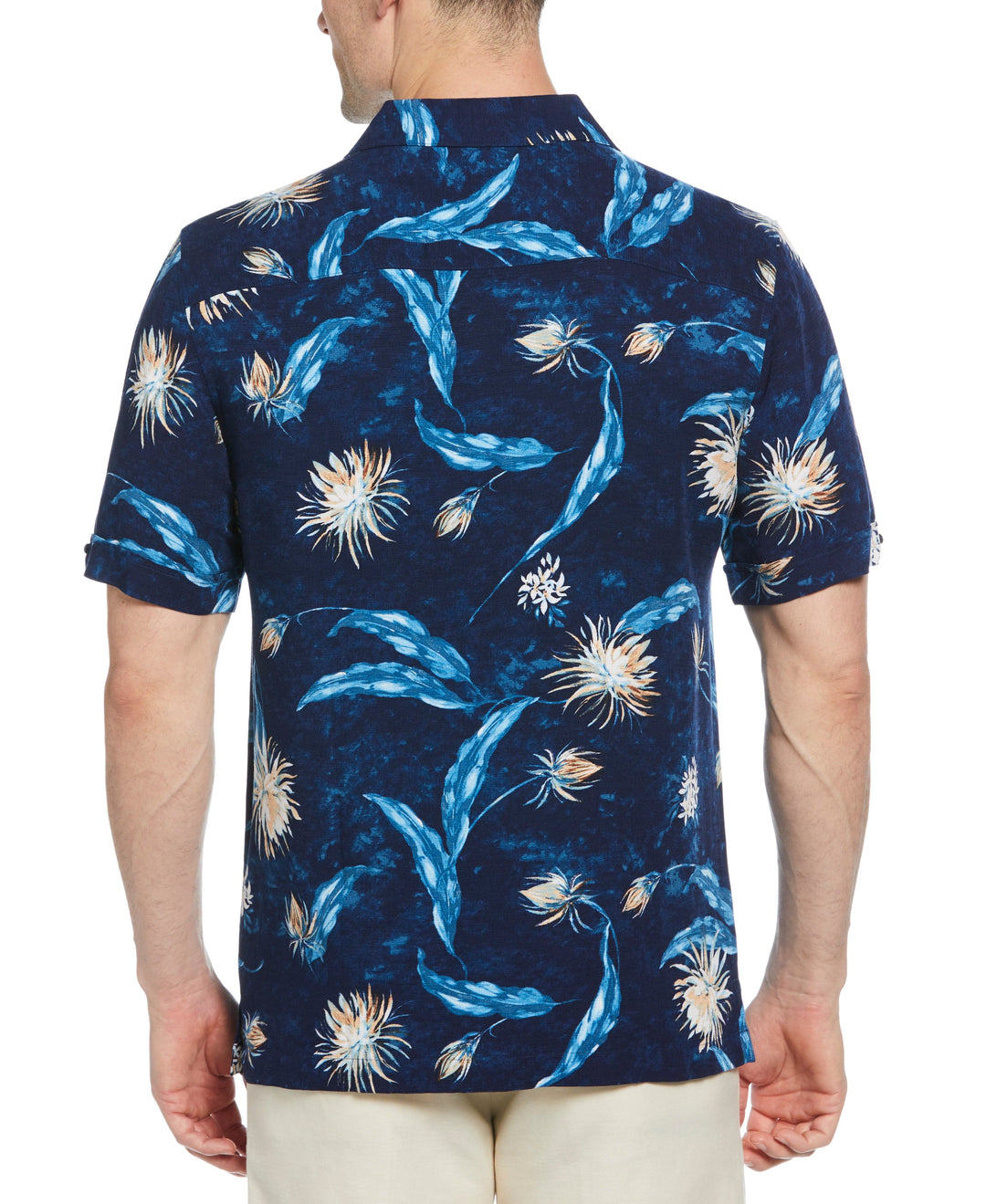 Big & Tall Floral Print Cuban Collar Shirt (Navy Iris)