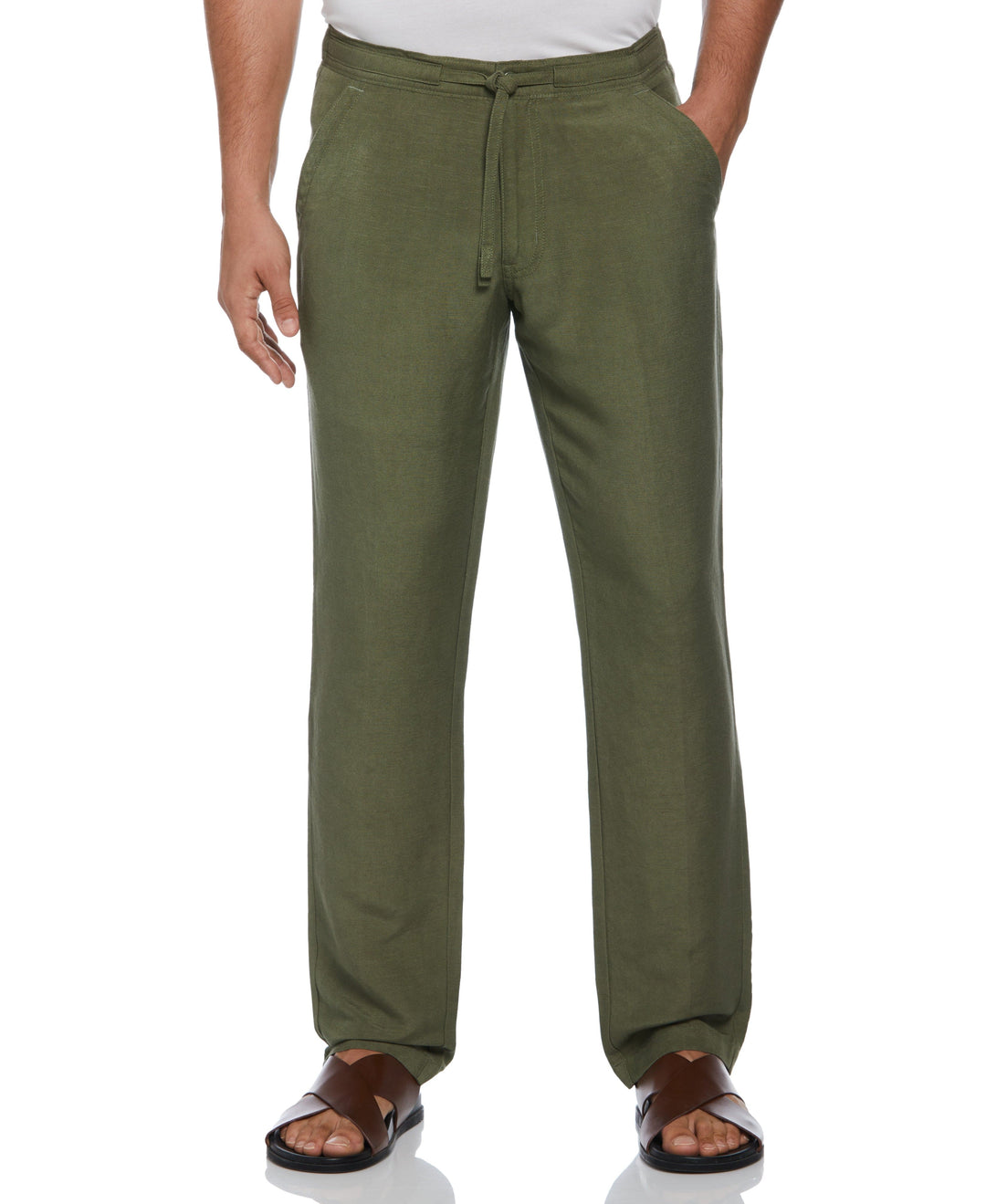 Linen Blend Drawstring Pant (Olivine)