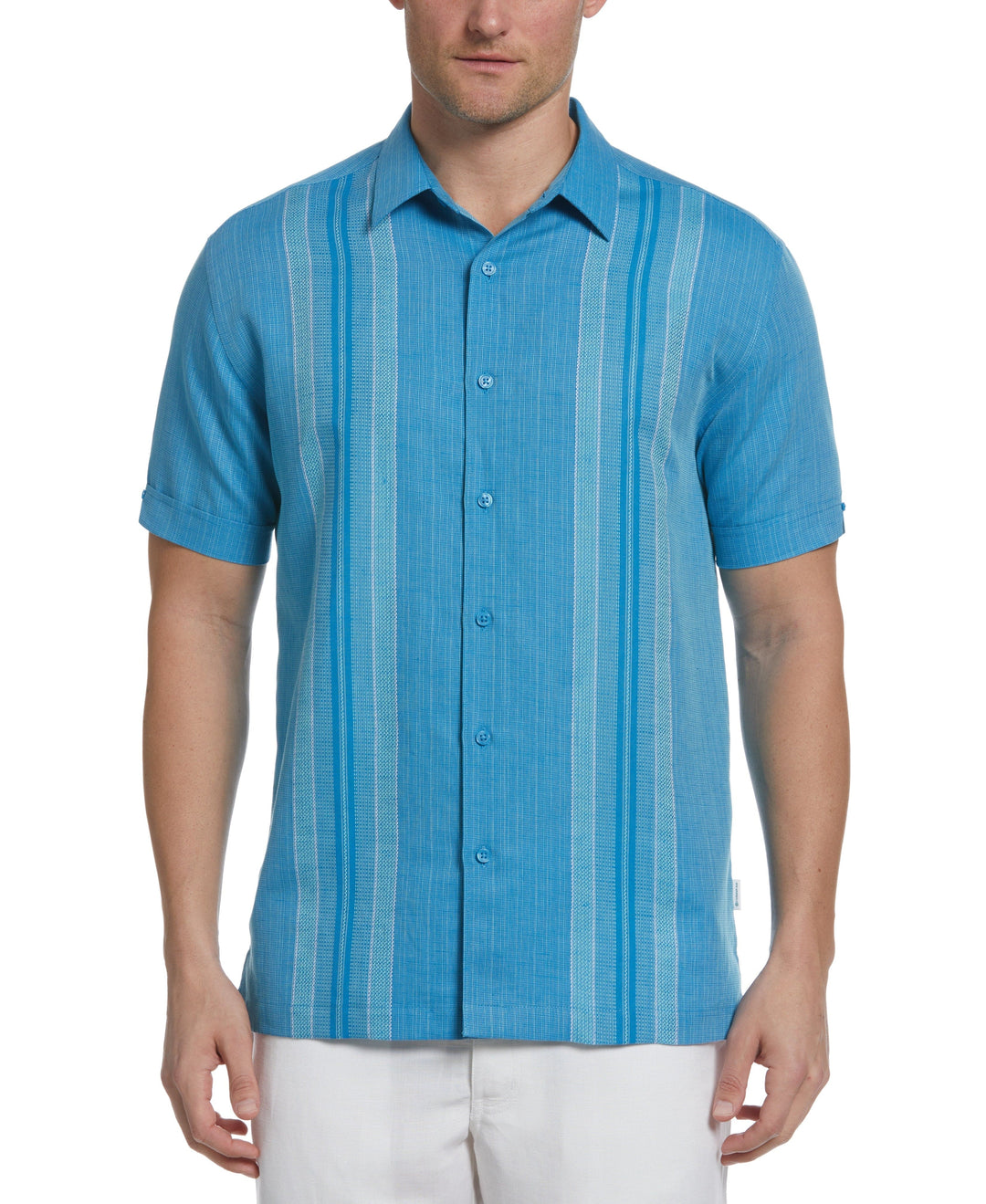 Big & Tall Linen Blend Yarn Dye Panel Shirt-Casual Shirts-Cubavera