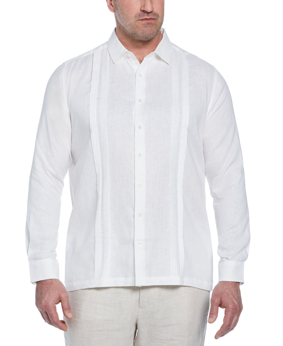 Big & Tall Multi Tuck Linen Guayabera Shirt (Brilliant White)
