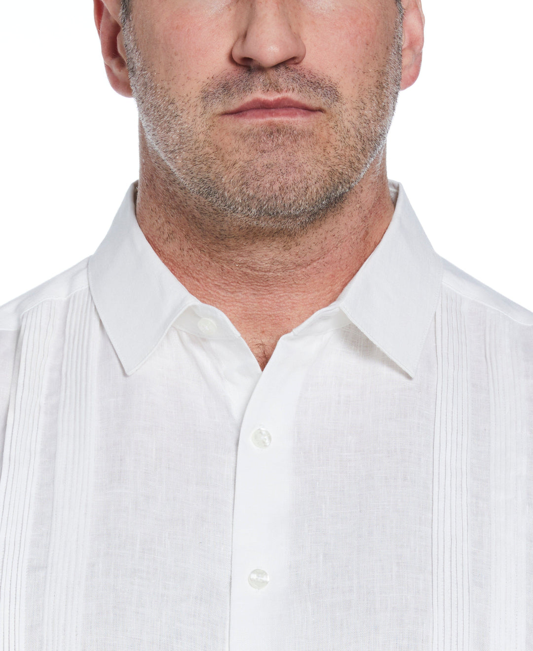 Big & Tall Multi Tuck Linen Guayabera Shirt (Brilliant White)