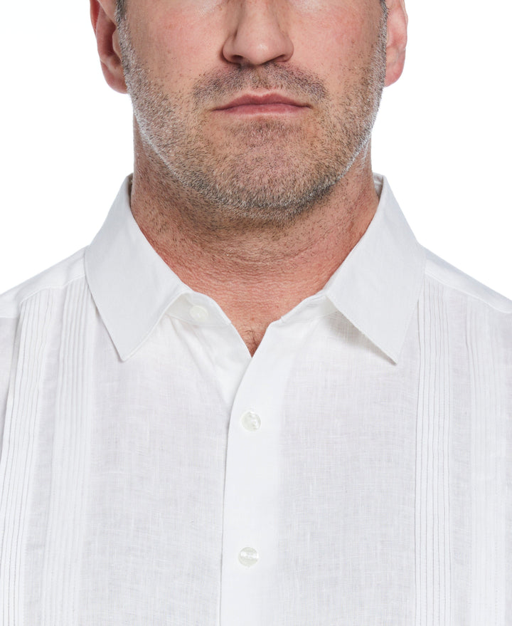 Big & Tall Multi Tuck Linen Guayabera Shirt (Brilliant White)