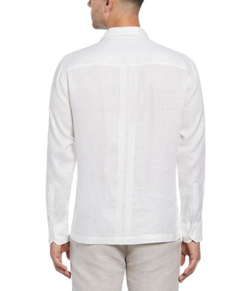 Big & Tall Multi Tuck Linen Guayabera Shirt (Brilliant White) 