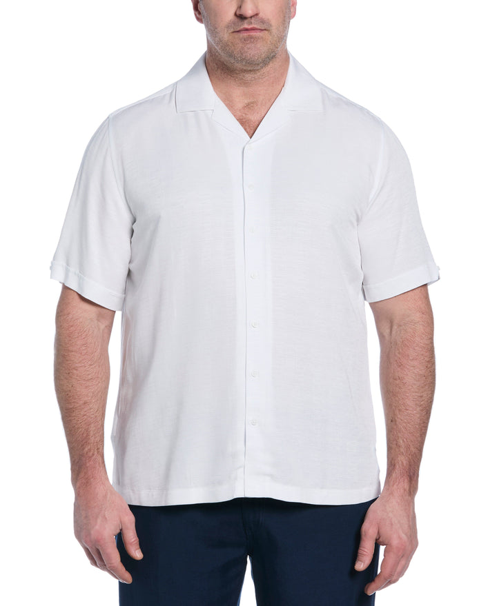 Big & Tall Solid Textured Cuban Collar Shirt (Brilliant White)