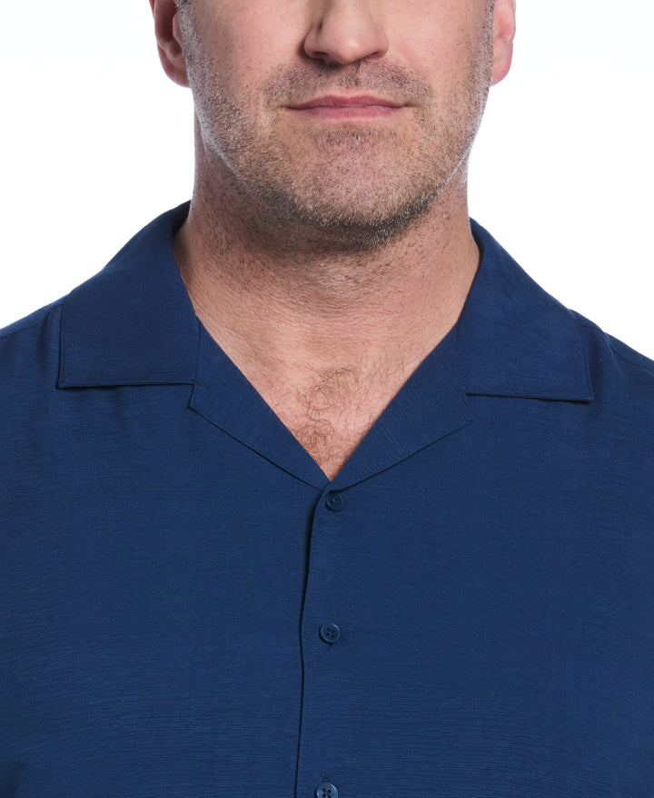 Big & Tall Solid Textured Cuban Collar Shirt (Estate Blue)