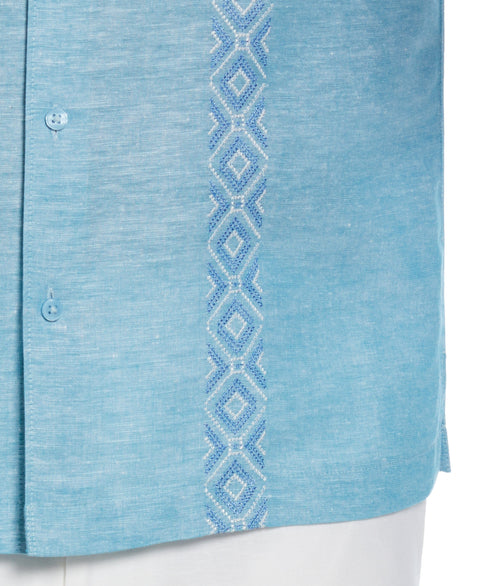 Linen Blend Argyle Embroidered Chambray Shirt (Barrier Reef) 