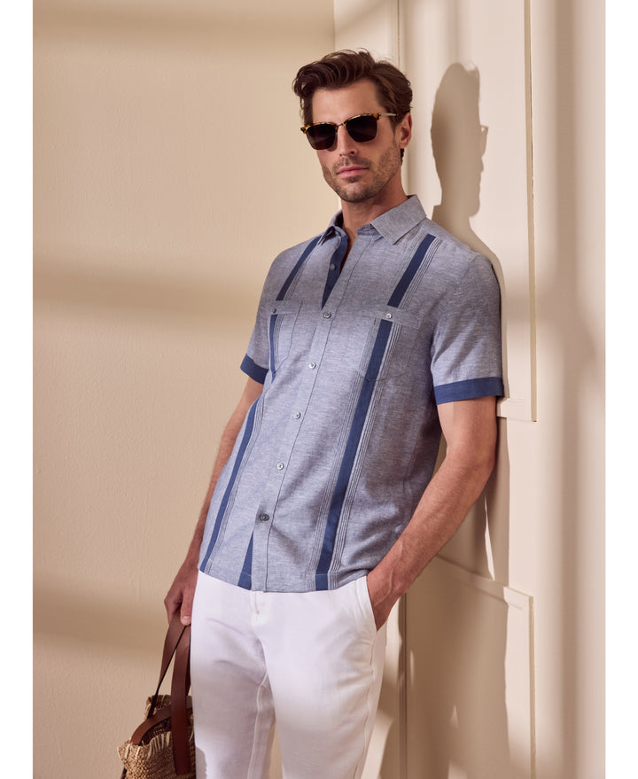 Linen Blend Cross Dye Guayabera Shirt-Guayaberas-Cubavera