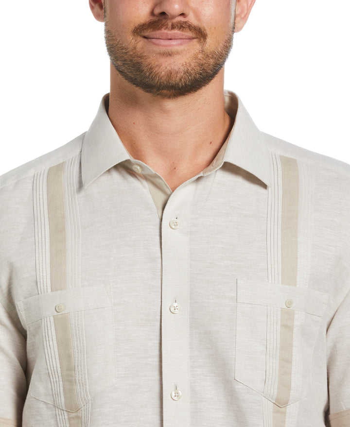 Linen Blend Guayabera Shirt (Silver Lining)