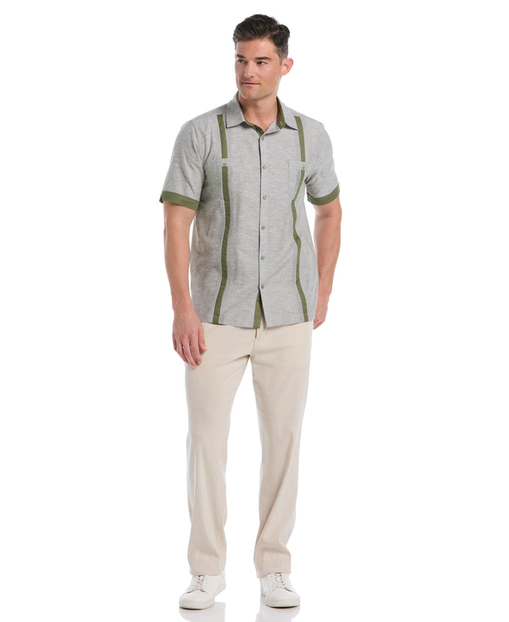 Linen Blend Guayabera Shirt (Olivine)