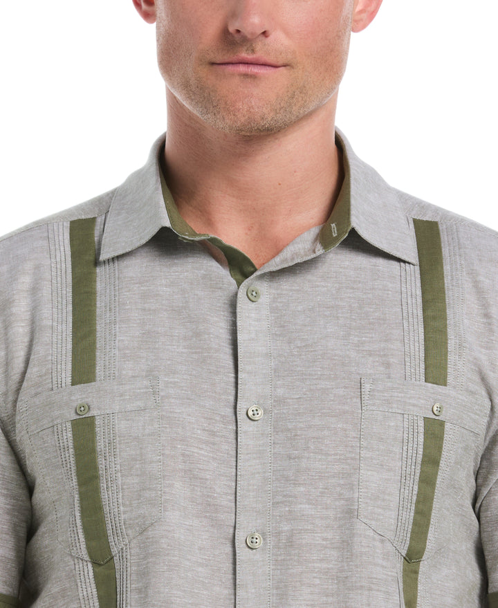 Linen Blend Guayabera Shirt (Olivine)