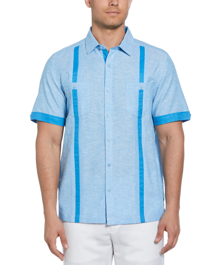 Linen Blend Guayabera Shirt (Malibu Blue)