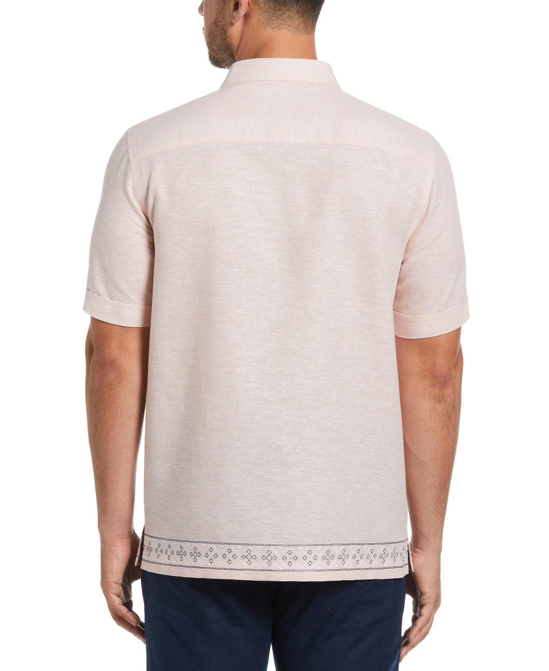 Linen Blend Embroidered Border Shirt (Coral Cloud)