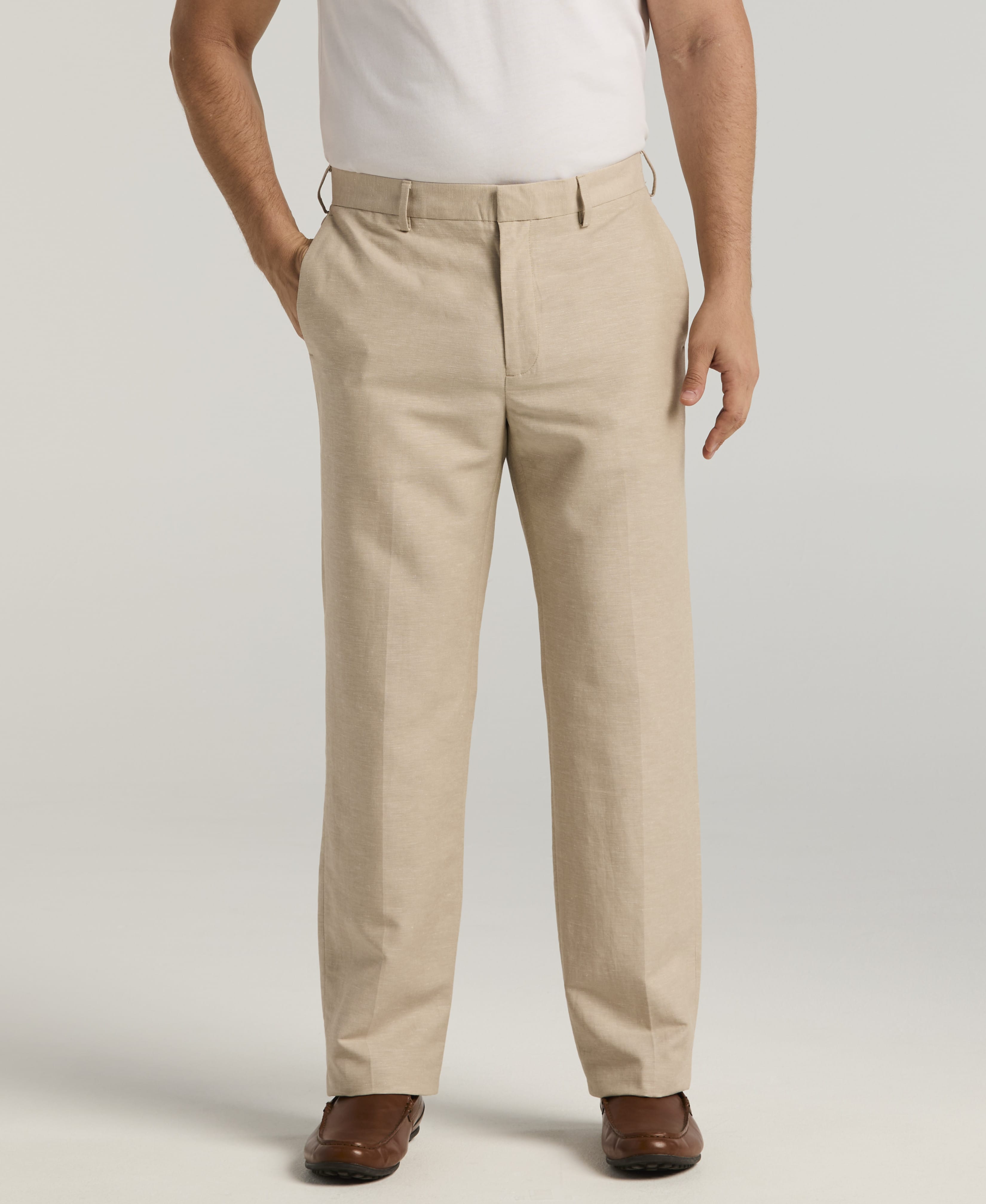 Cubavera Men's Flat Front Dress Pants in Dress Blues, Size 34, Linen Blend