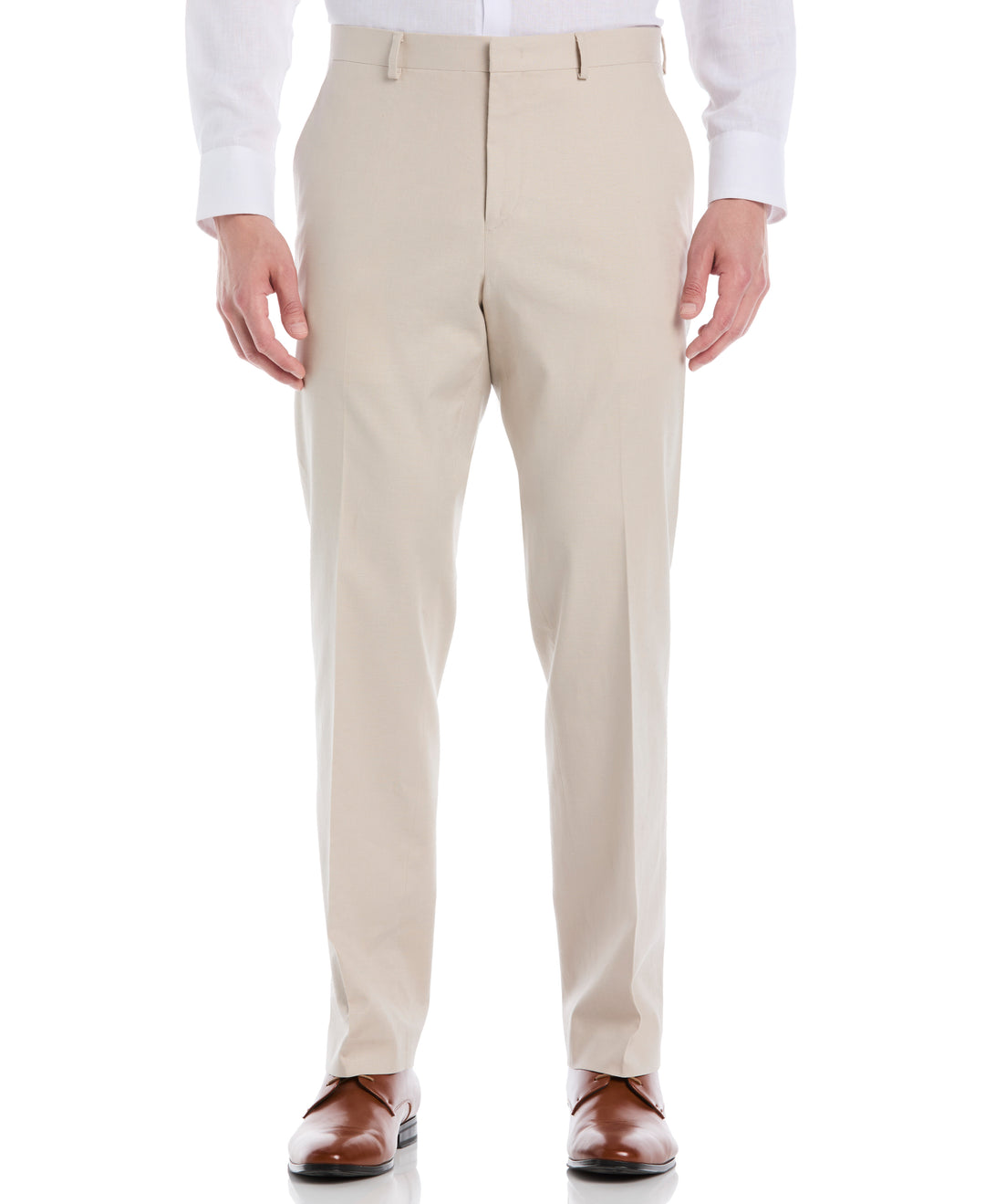 Linen Blend Flat Front Pant (Beige)