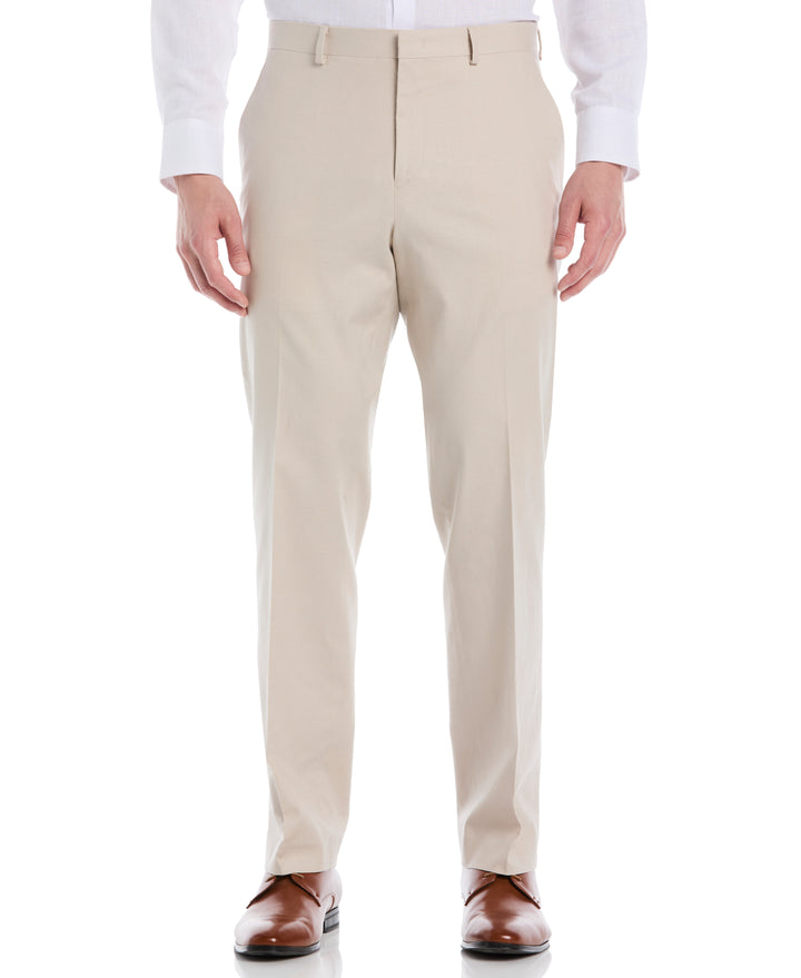 Linen Blend Flat Front Pant (Beige)