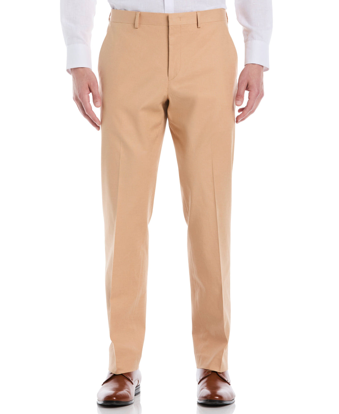 Linen Blend Flat Front Pant (Camel)