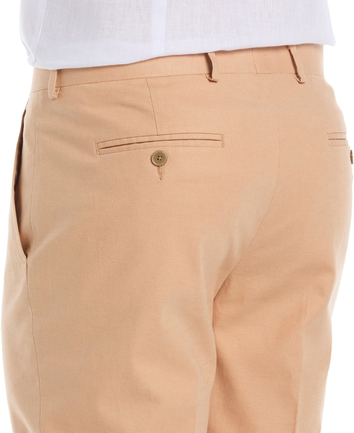 Linen Blend Flat Front Pant (Camel)