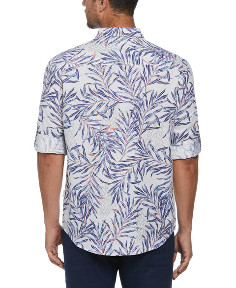 Linen Blend Geo Leaf Print Shirt (Brilliant White) 