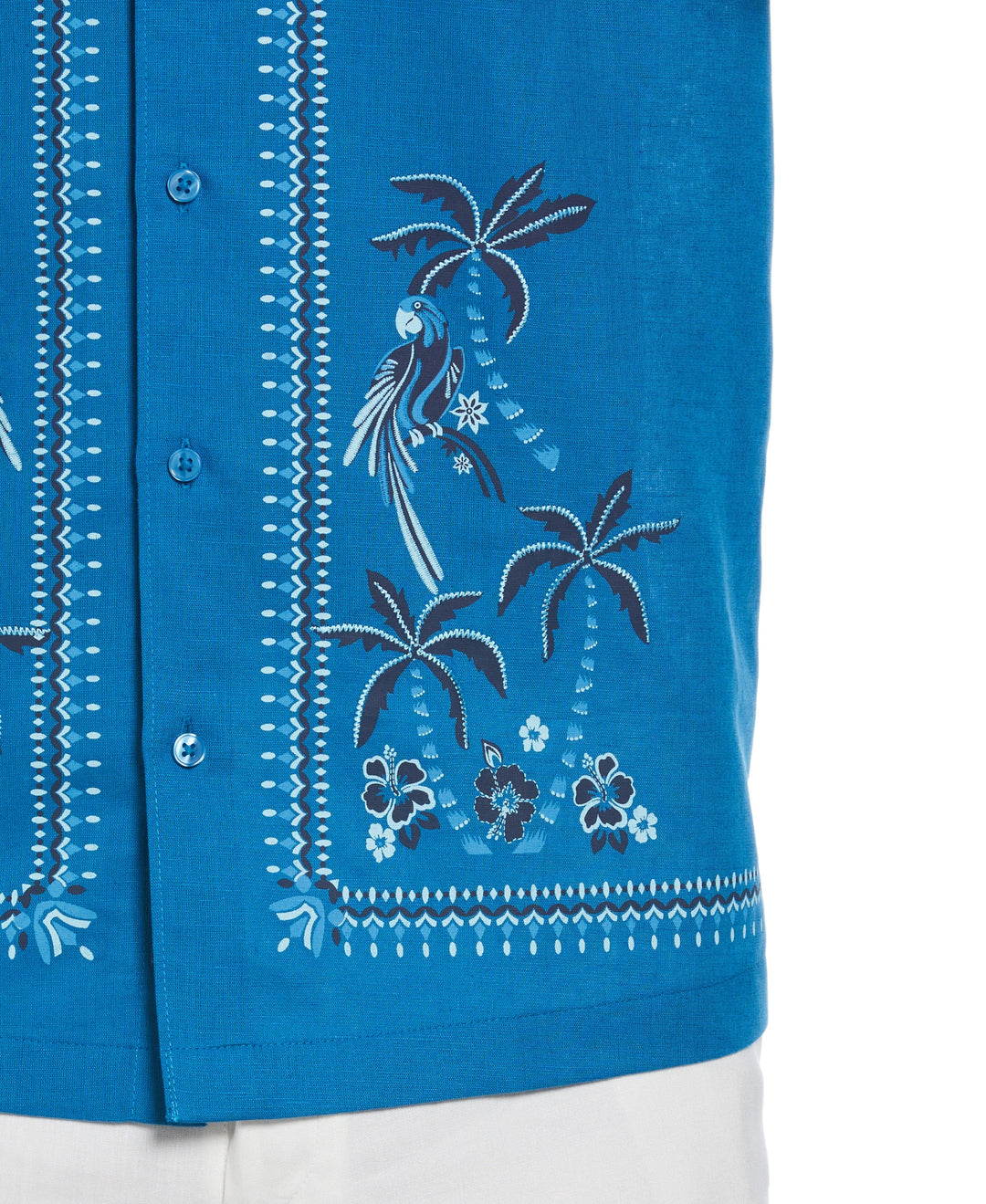 Linen Blend L-Shape Parrot Palm Print Shirt (Mykonos Blue)