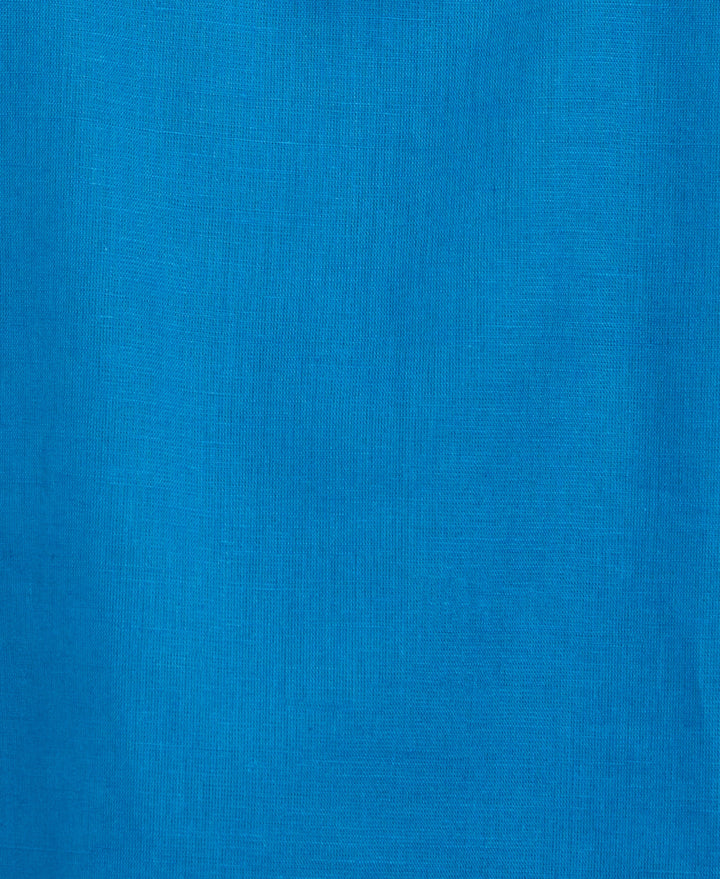 Linen Blend L-Shape Parrot Palm Print Shirt (Mykonos Blue)