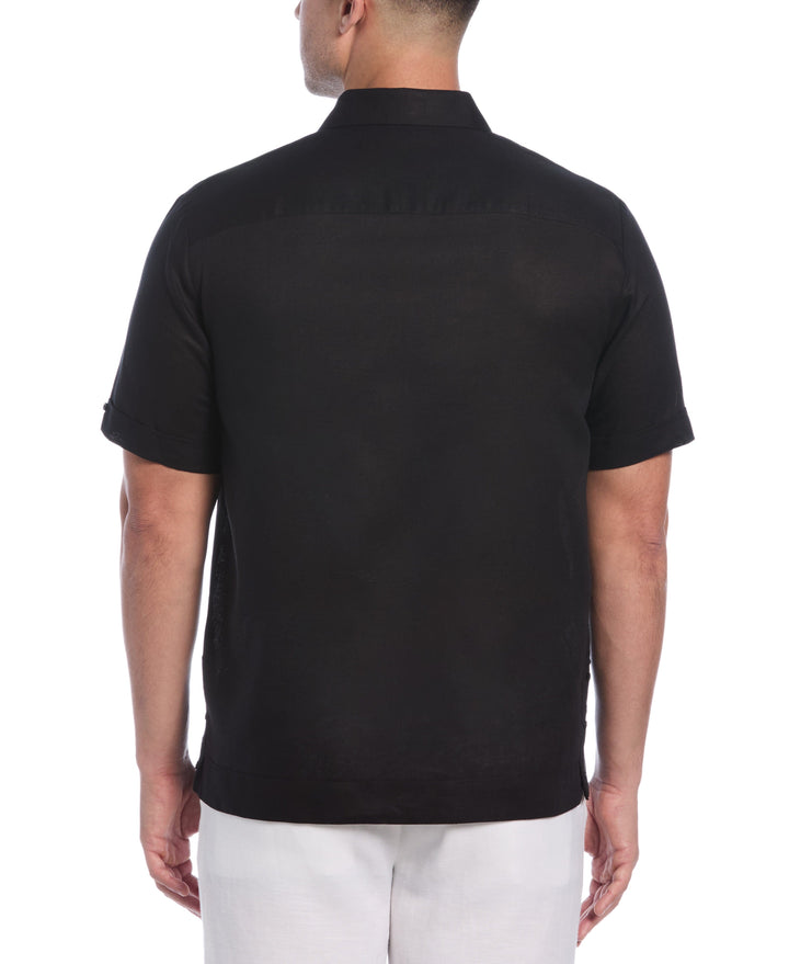Linen Blend Guayabera Shirt (Jet Black)