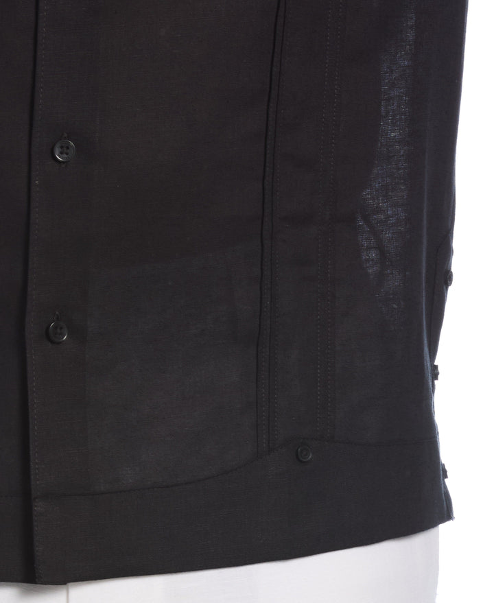 Linen Blend Guayabera Shirt (Jet Black)