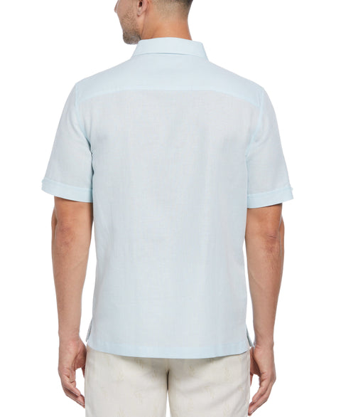 Linen Blend Stripe Panel Shirt (Blueglow) 