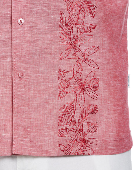 Linen Blend Tropical Embroidery Panel Shirt (Tango Red) 