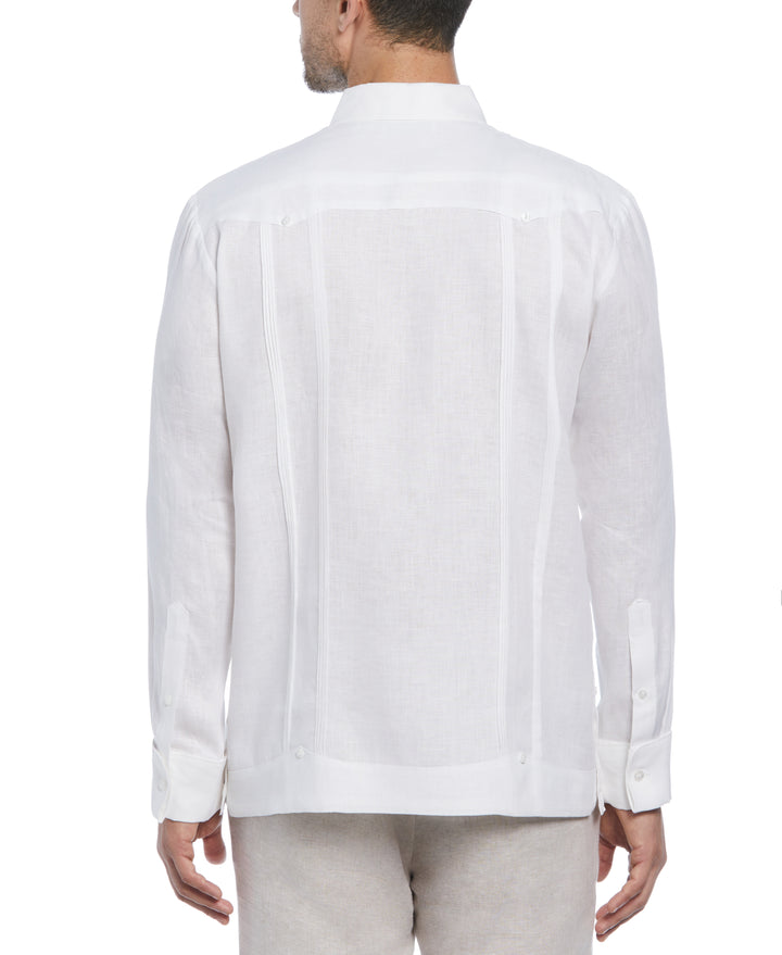 Linen Embroidered French Cuff Guayabera Shirt (Brilliant White)