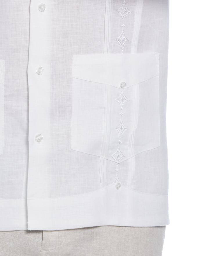 Linen Embroidered French Cuff Guayabera Shirt (Brilliant White)
