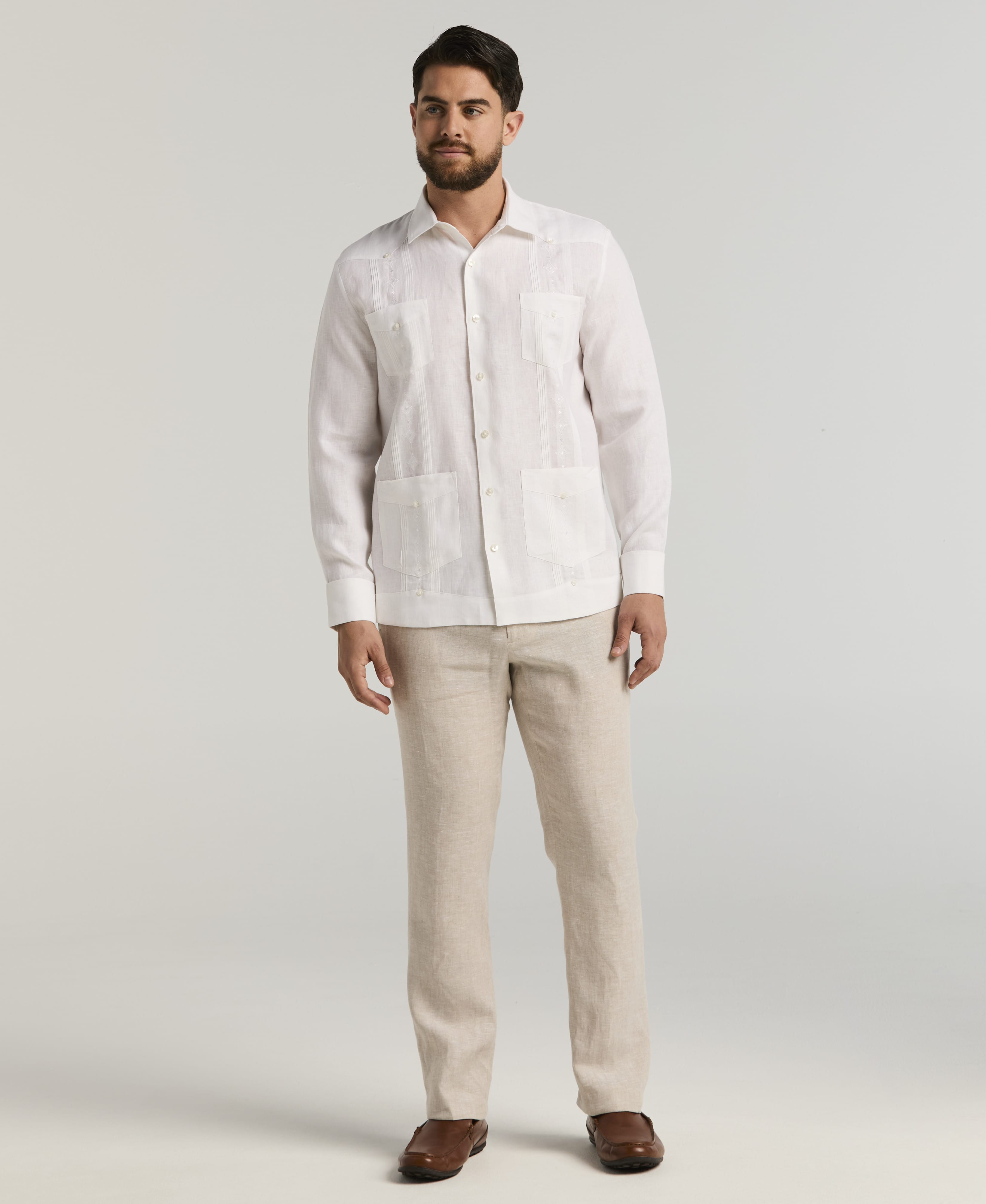 Cubavera Men's Embroidered French Cuff Guayabera Long Sleeve Shirt in Brilliant White, Size Small, 100% Linen Cubavera Men's Embroidered French Cuff Guayabera Long Sleeve Shirt in Brilliant White, Size Small, 100% Linen