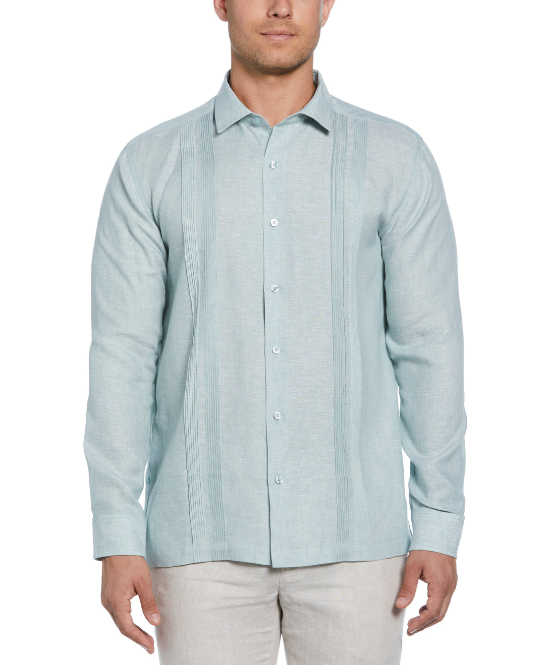 Linen Multi-Tuck Guayabera Shirt (Blue Surf)