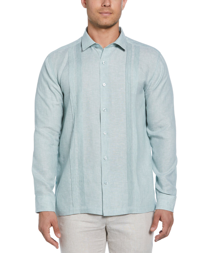 Linen Multi-Tuck Guayabera Shirt (Blue Surf)