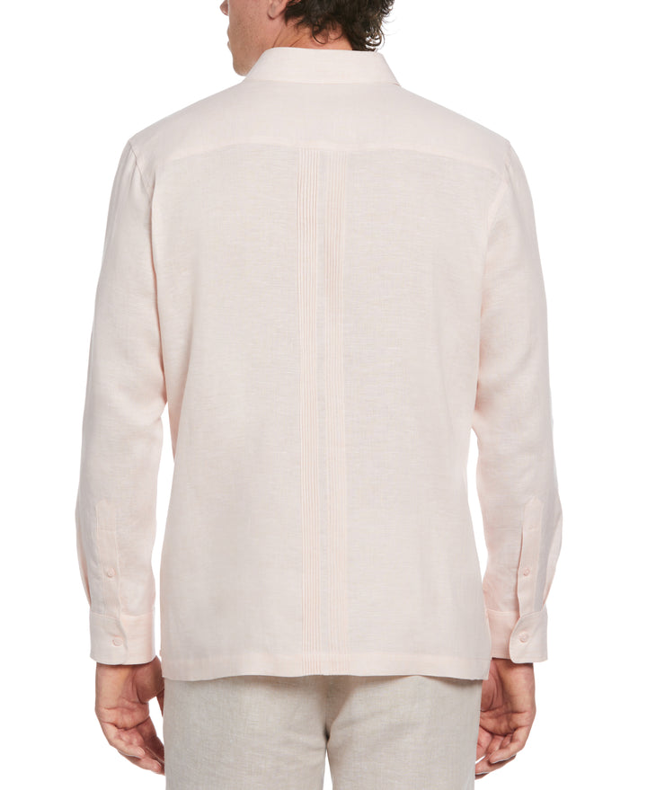 Linen Multi-Tuck Guayabera Shirt (Peach Whip)