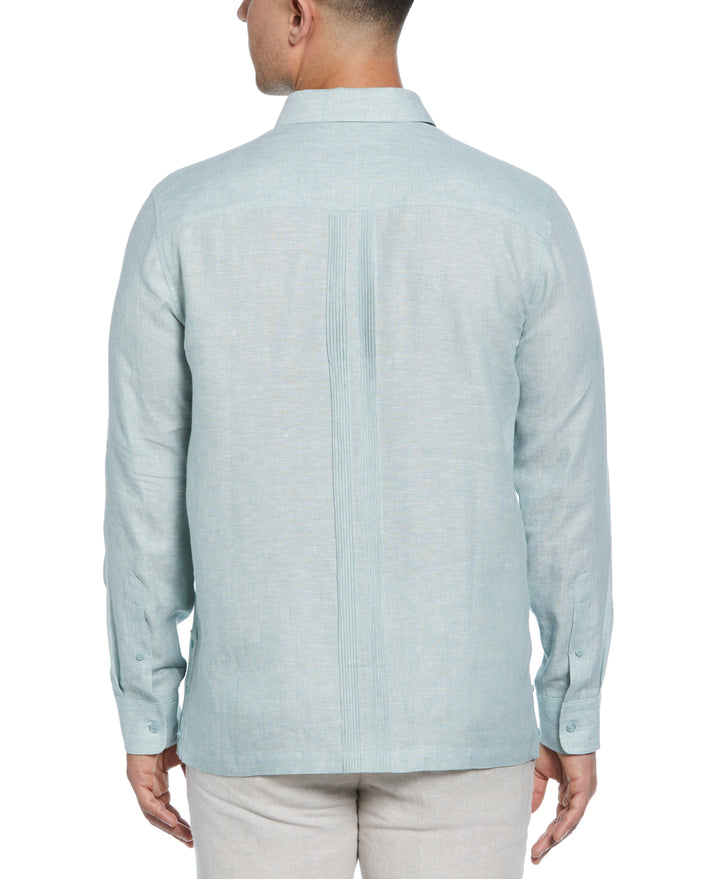 Linen Multi-Tuck Guayabera Shirt (Blue Surf)