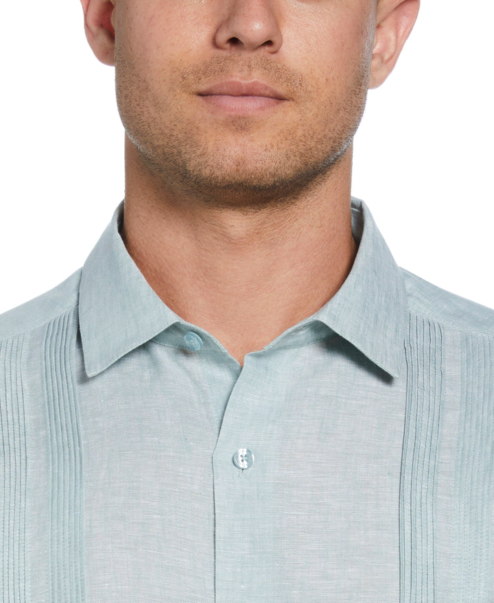 Linen Multi-Tuck Guayabera Shirt (Blue Surf)