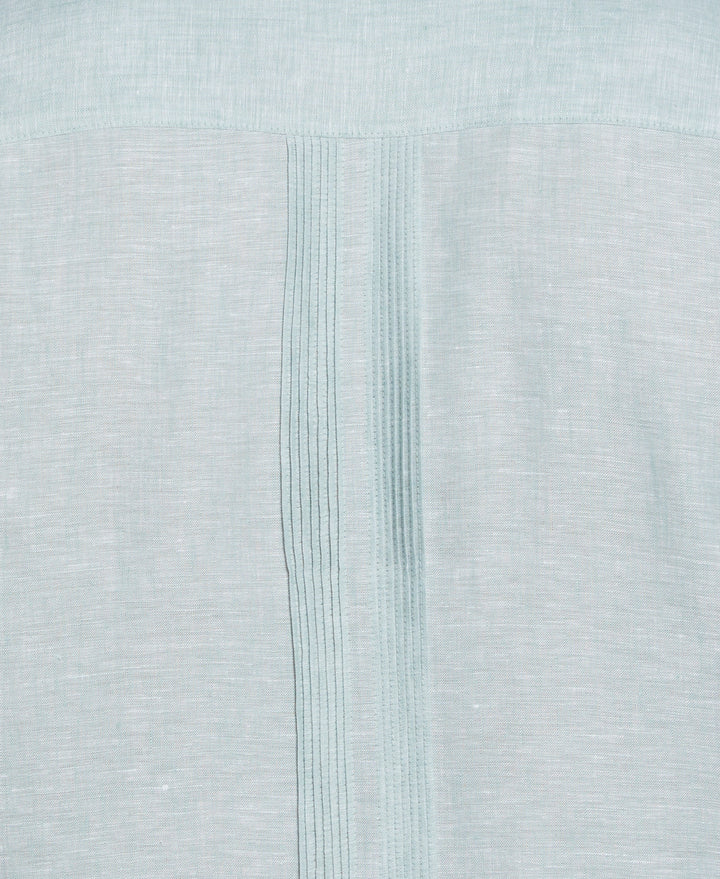 Linen Multi-Tuck Guayabera Shirt (Blue Surf)